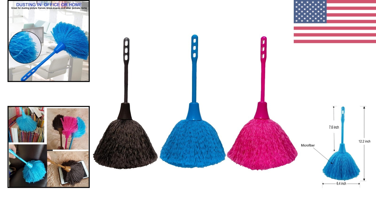 Gentle 3 Pack Microfiber Dusting Duster – Ergonomic Hand Grip for Easy Use