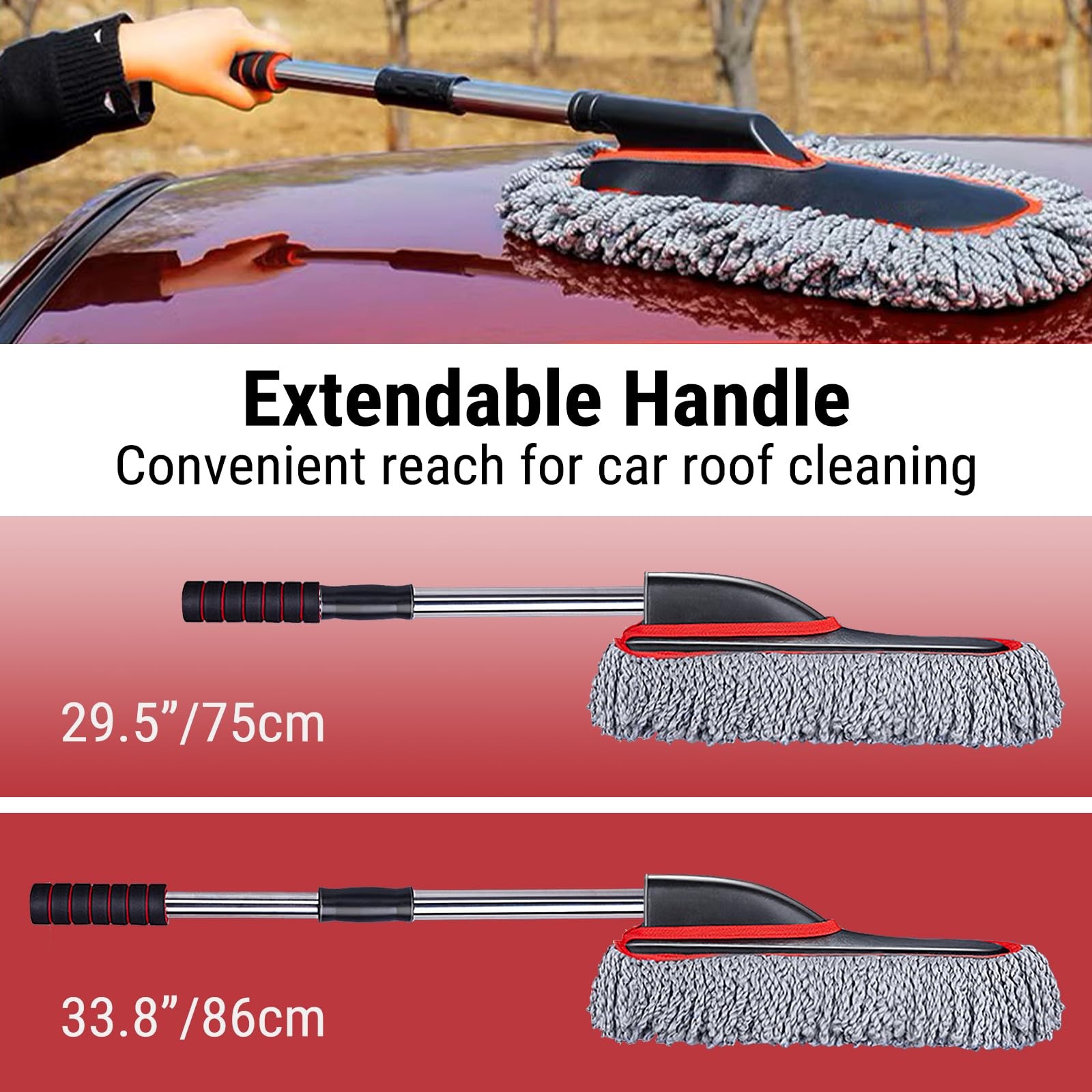 Car Duster Exterior Scratch Microfiber Car Cleaning Brush, Extendable Handle …