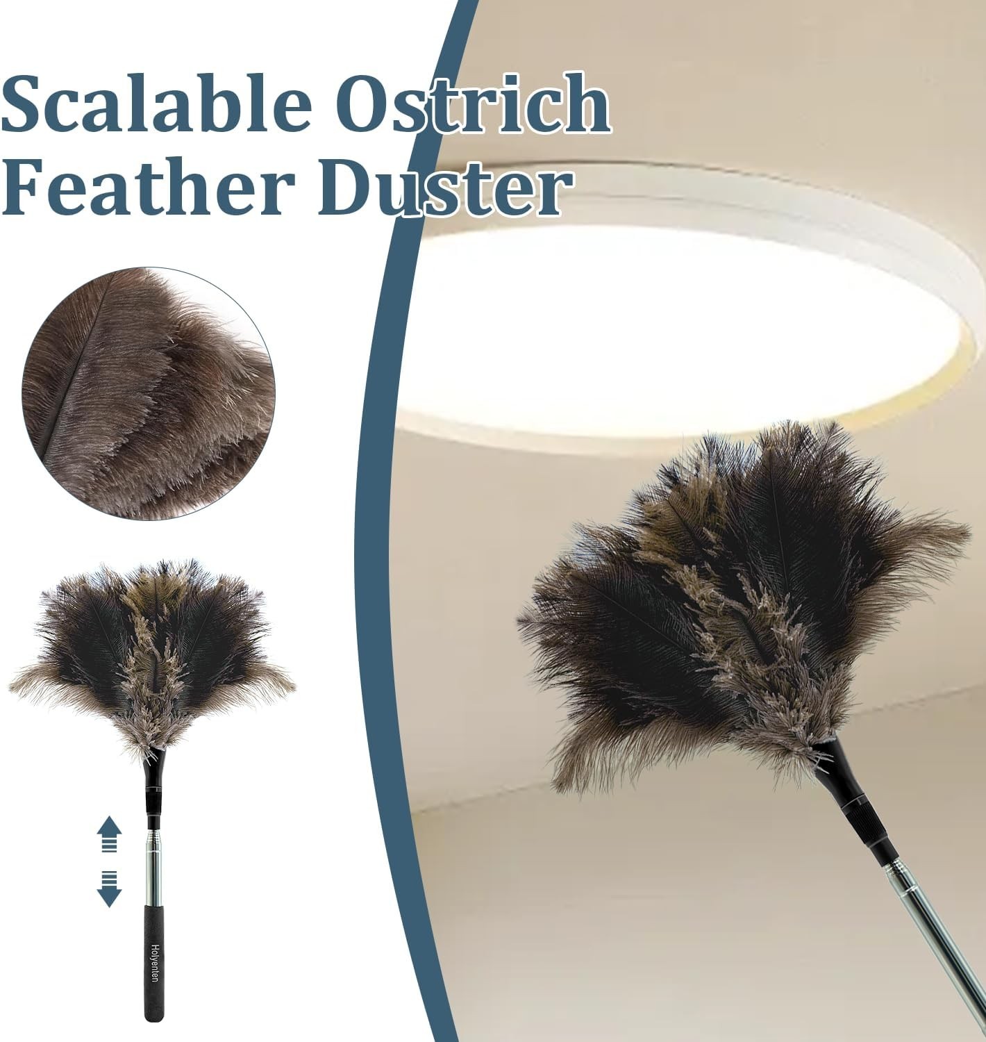 Extendable Feather Duster 47 inches Fluffy Long Handle Reusable Feather Duster