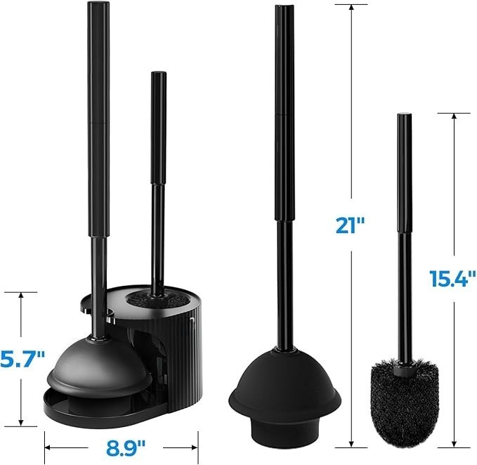 Set 2 en 1: Desatascador con cepillo WC mango largo – Kit limpieza baño multiuso