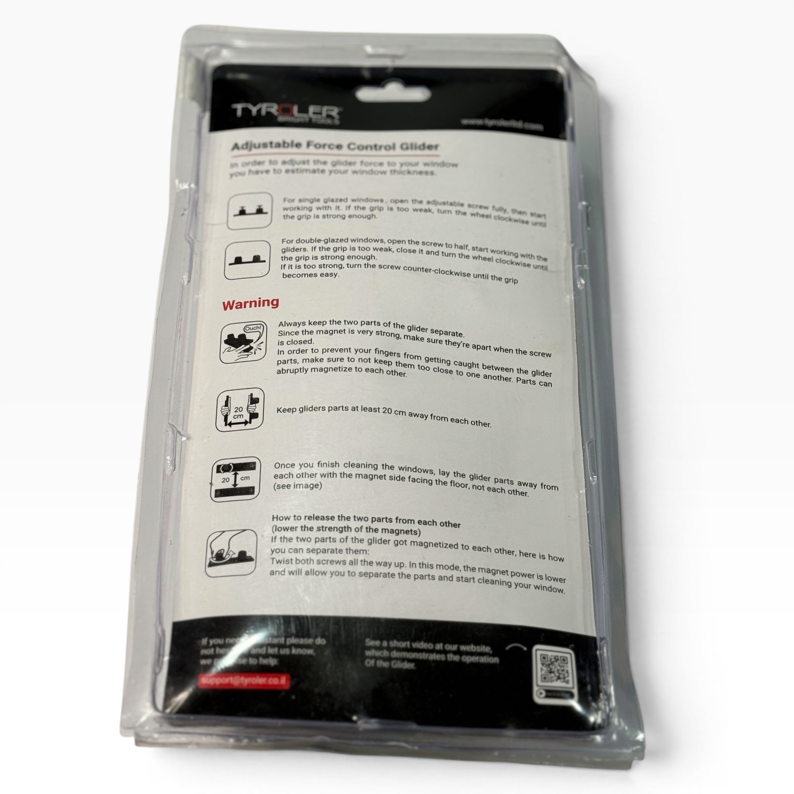 Magnetic Window Cleaner Tool, Double Sided Silicone, 0.24″–1.5″ Thick Window