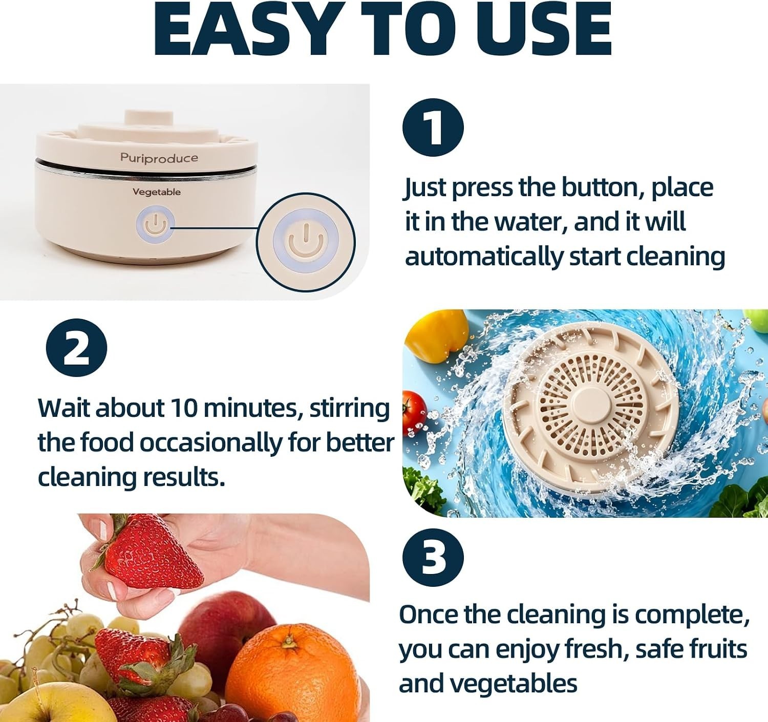 10-Minute Produce Washer – Compact, Rechargeable & Travel-Friendly Food Cleaner