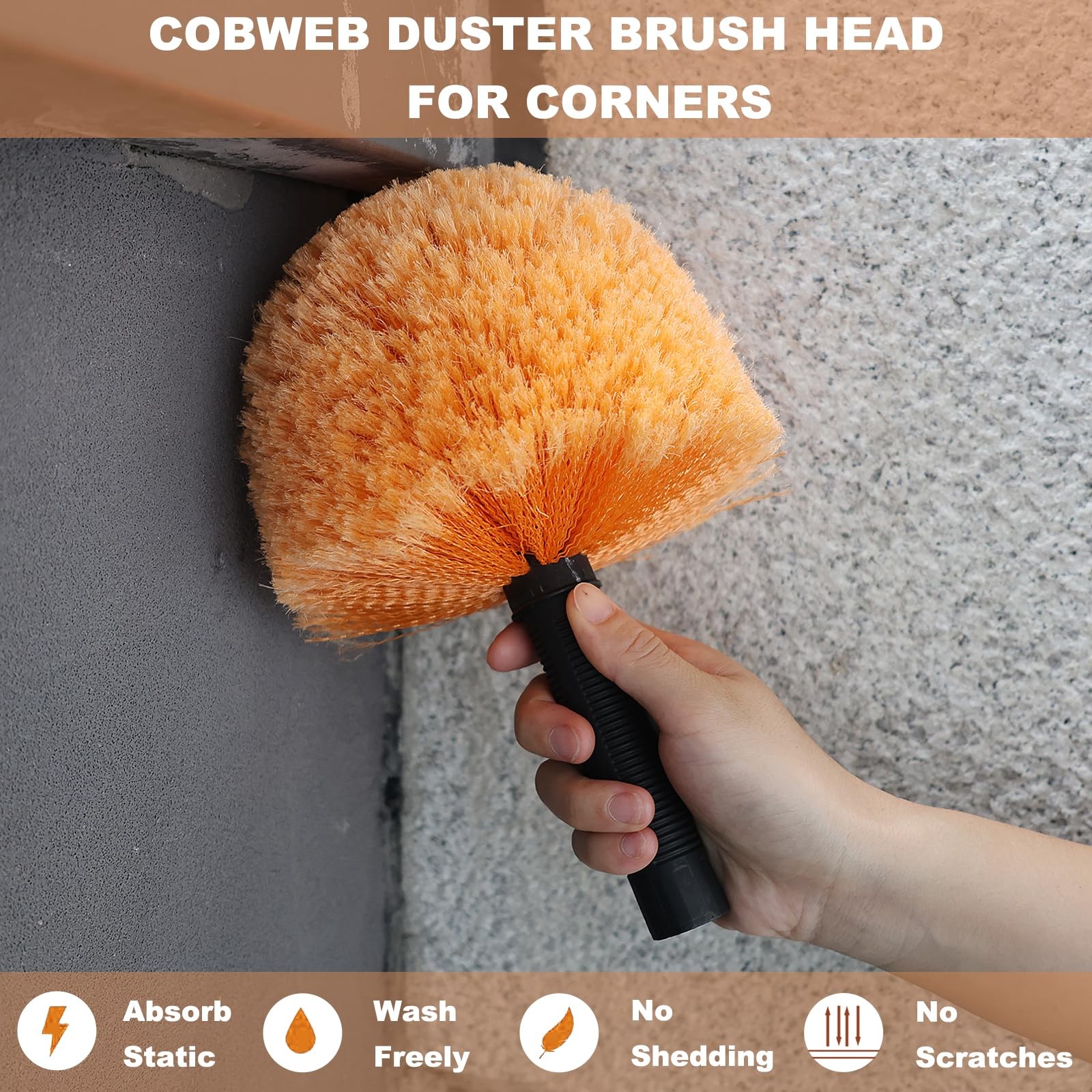 2 Pack Twist-On Cobweb Duster Head Brush – High Efficiency Spider Brush with …