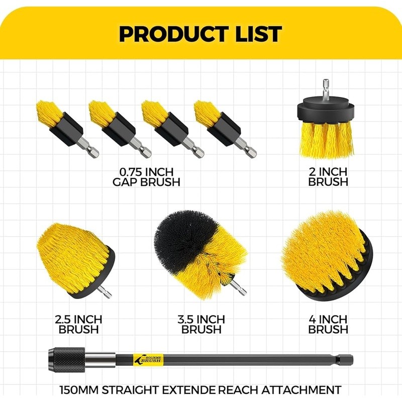 8 Piece Drill Brush Set Deep Cleaning Tub Grout Upholstery Tile Bathroom New