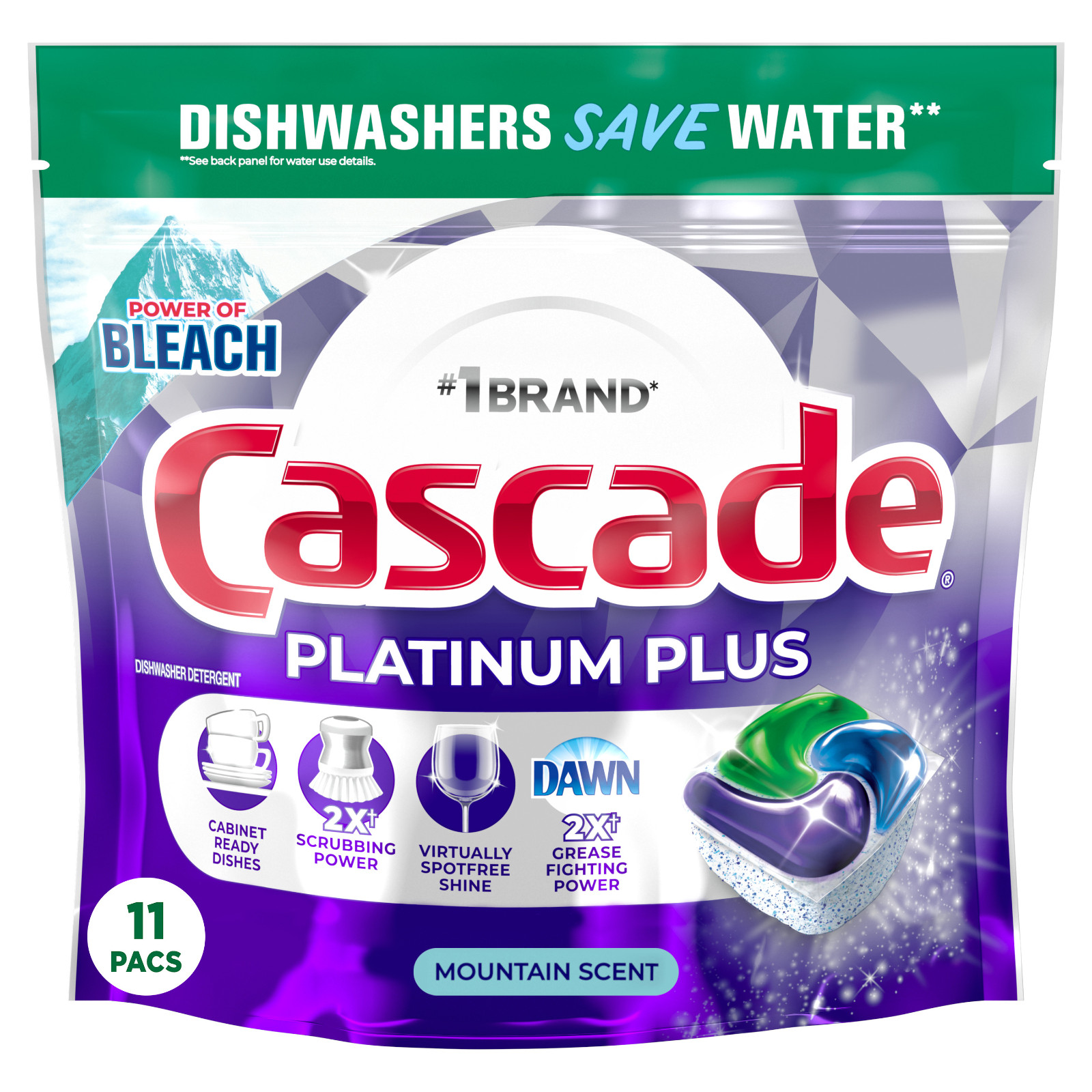 Cascade Platinum Plus Dishwasher Pods, Mountain Fresh Scent, 11 CT pack of 6 =66
