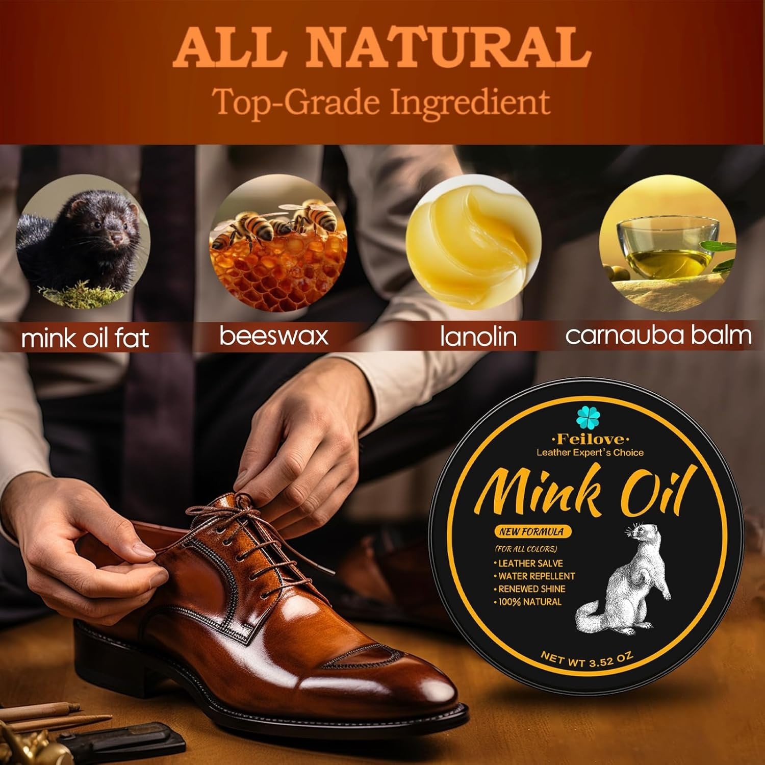 Essential 4-in-1 Mink Oil Conditioner & Cleaner for Boots and Shoes, 3.52 oz