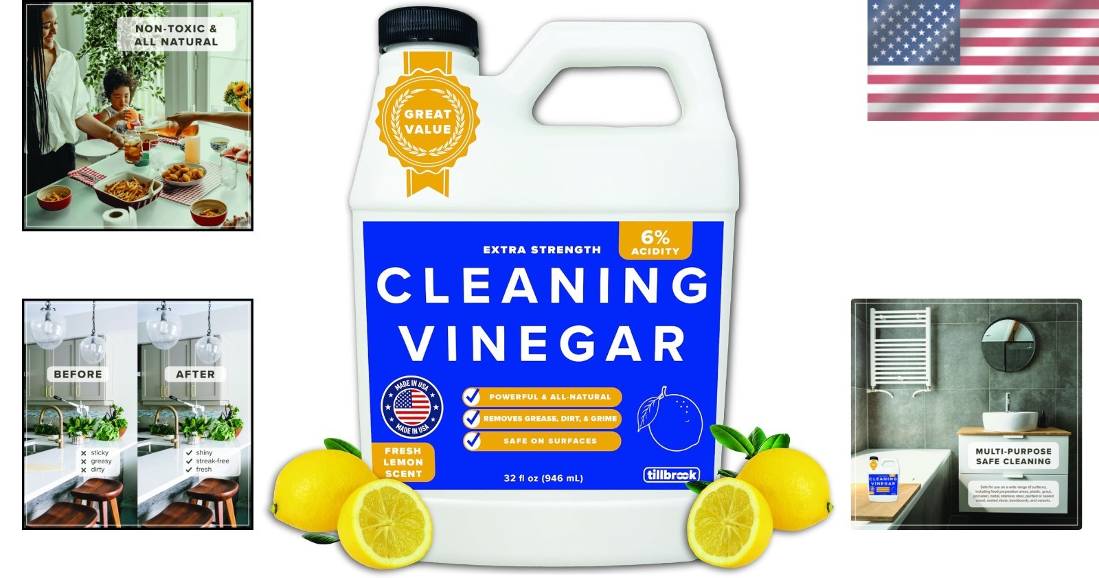 Versatile 32oz Cleaning Vinegar – Extra Strength with Refreshing Lemon Scent