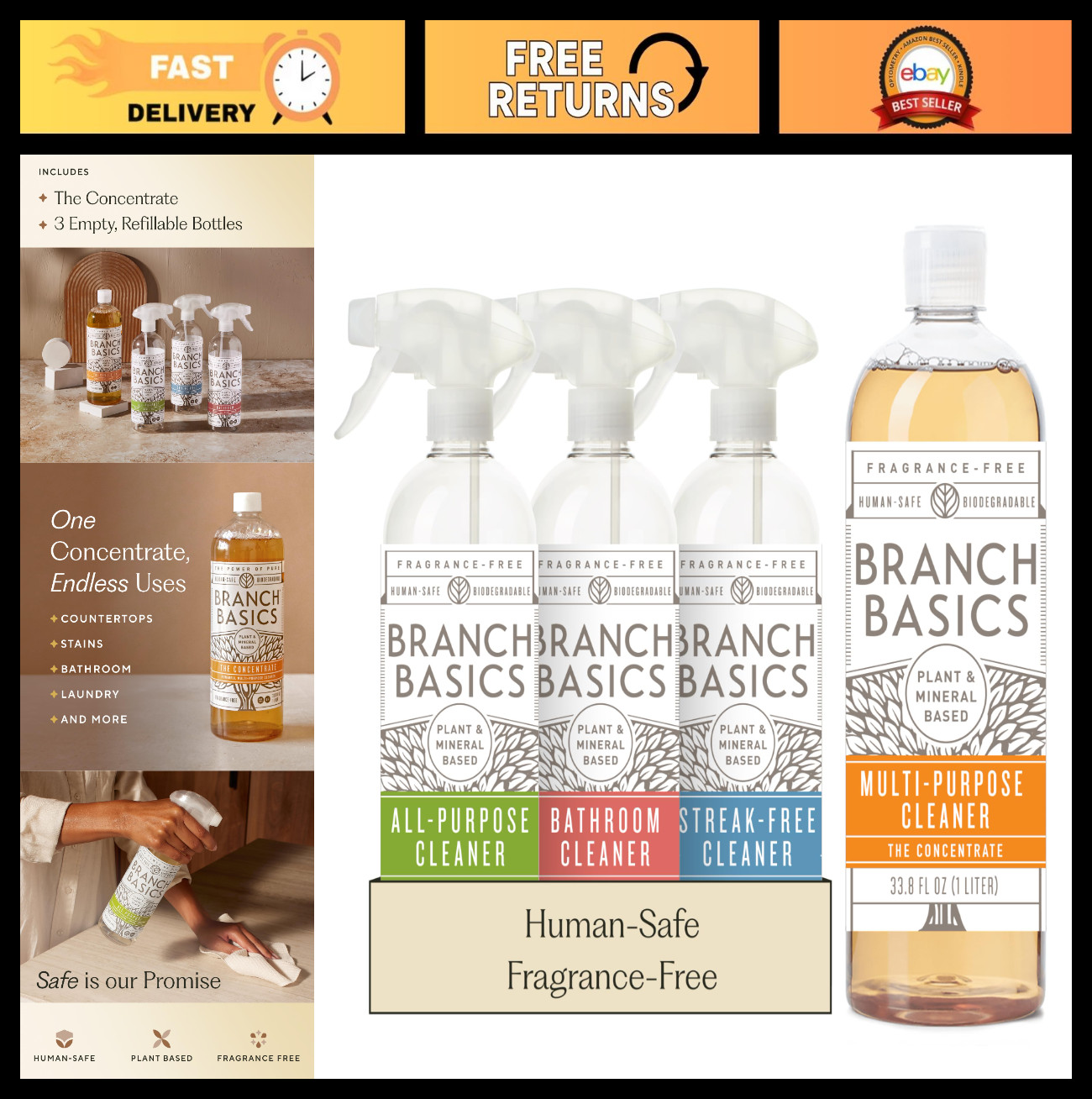 Plant-Based Cleaning Essentials Kit | All-Purpose, Glass & Bathroom Cleaners | 3