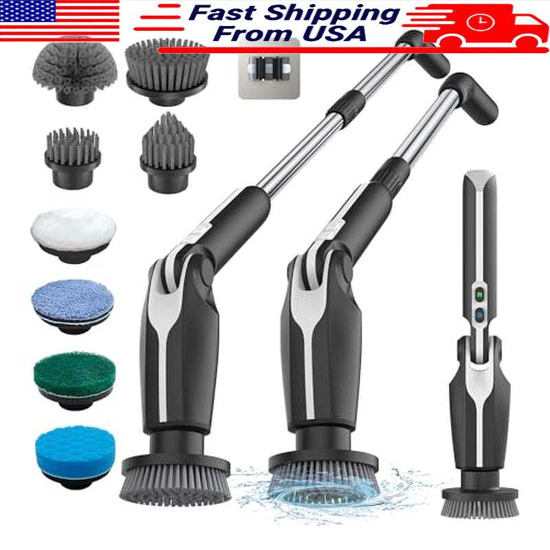 Electric Spin Scrubber W/ Adjustable Angles Remote Control 8 Brush Heads Durable