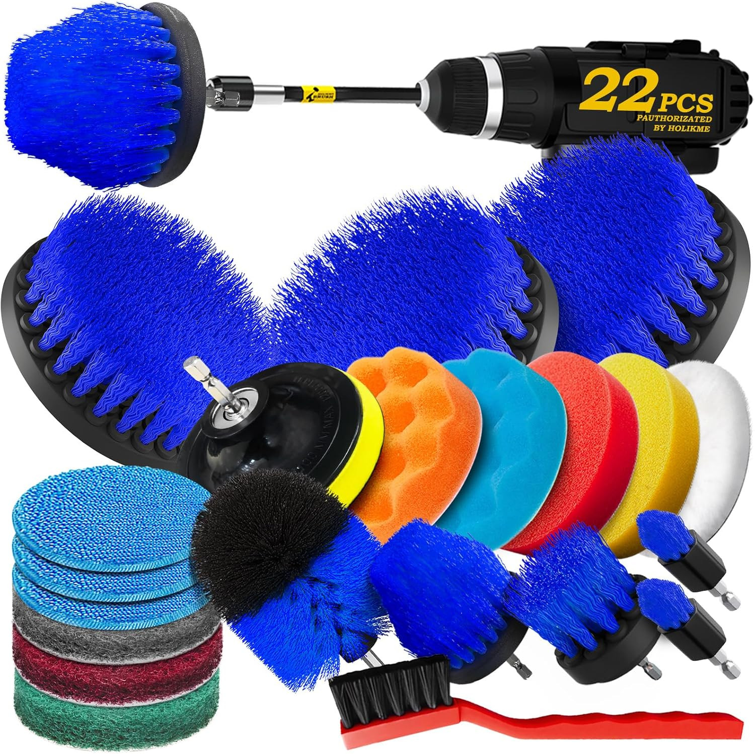22Pack Drill Brush Attachments Set, Scrub Pads & Sponge, Buffing Pads, Power Scr