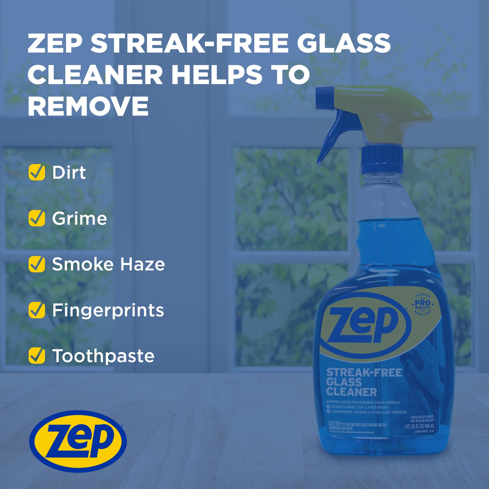 Zep Streak-Free Glass Cleaner – 1 Gallon (Case of 4) ZU1120128 – Professional