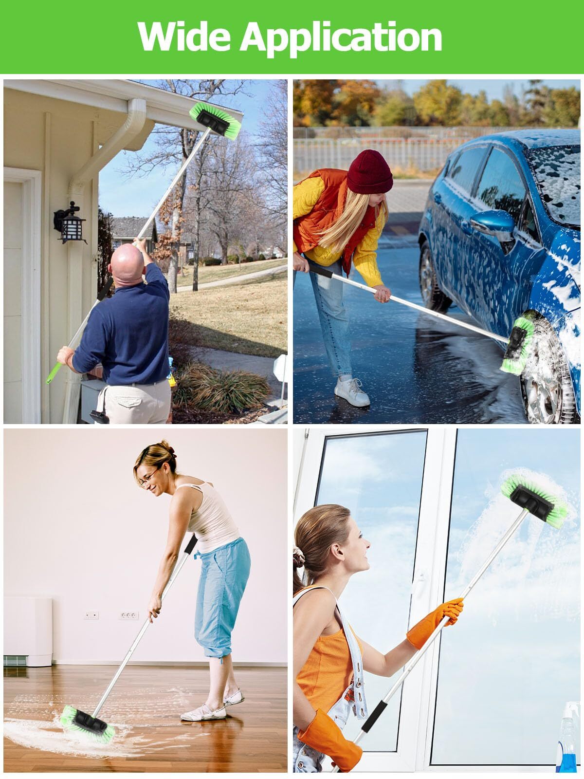 Long Handle Car Wash Brush Soft Bristles for SUV Truck Boat 60″