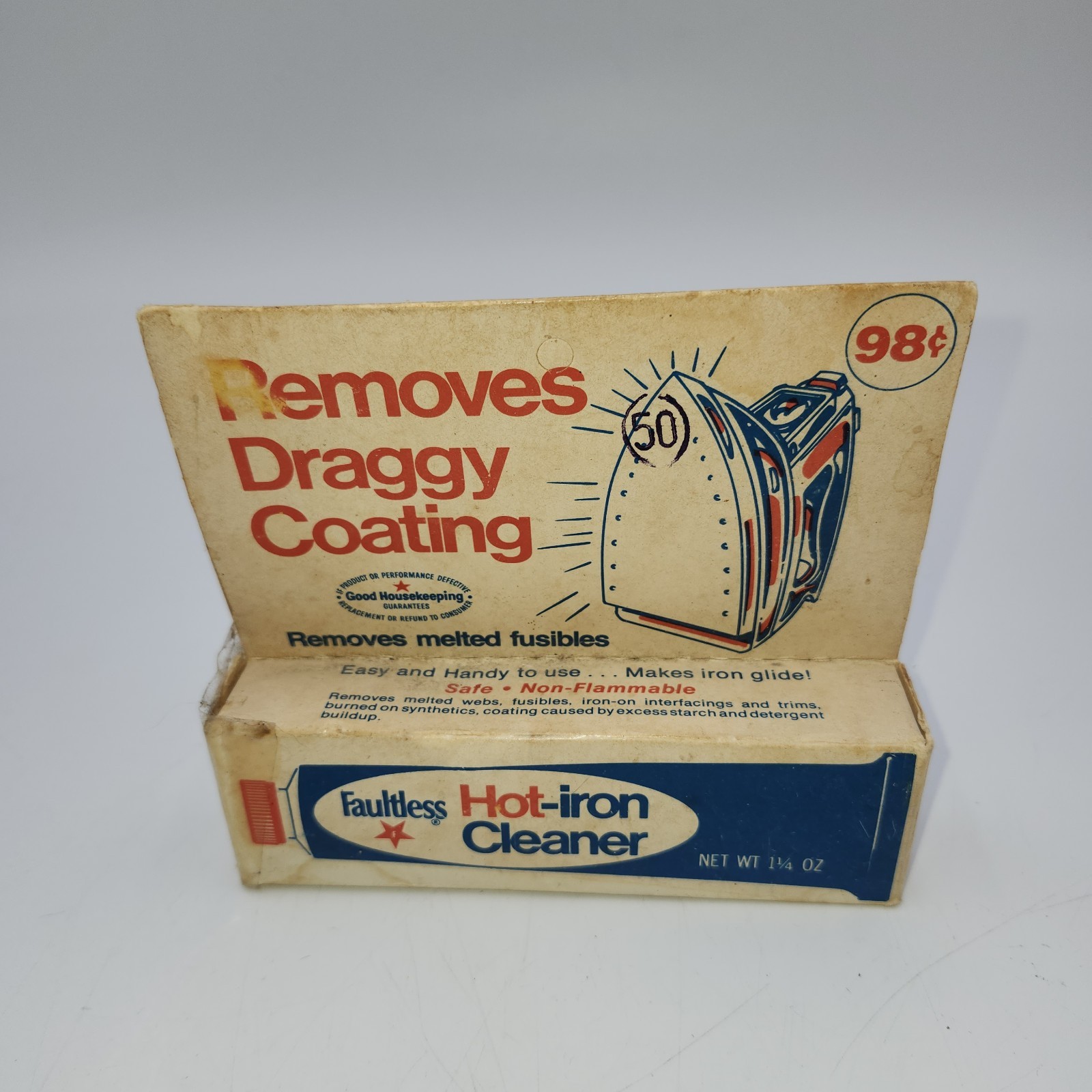 NOS NEW Vintage Faultless Hot Iron Cleaner 1 oz box movie prop laundry room