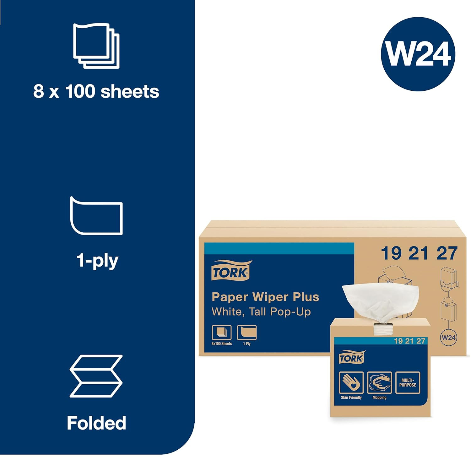 Paper Wiper plus White W24, Pop-Up Box, 8 X 100 Sheets, 192127