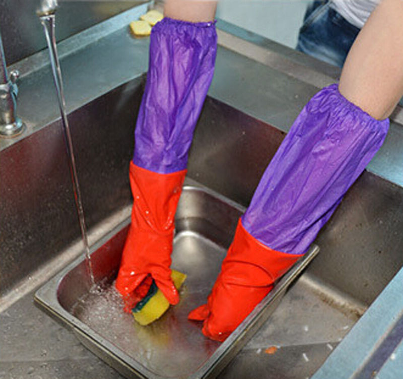 2 Pairs Rubber Latex Kitchen Long Gloves DishWashing Cleaning Tool PVC Housework