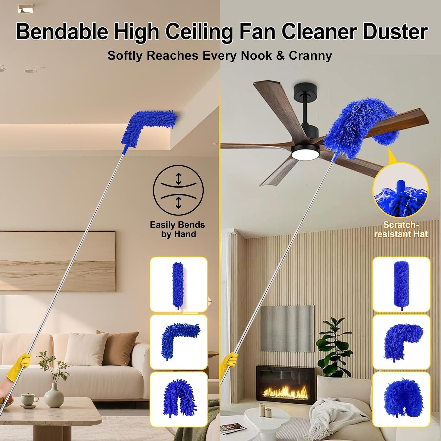 5-in-1 Microfiber Feather Duster Kit, 100-Inch Extendable for Safe High Cleaning