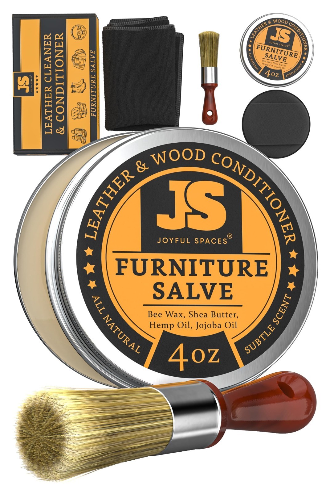 Leather Conditioner & Repair Kit, Furniture Salve, Beeswax Polish, Wood Restorer