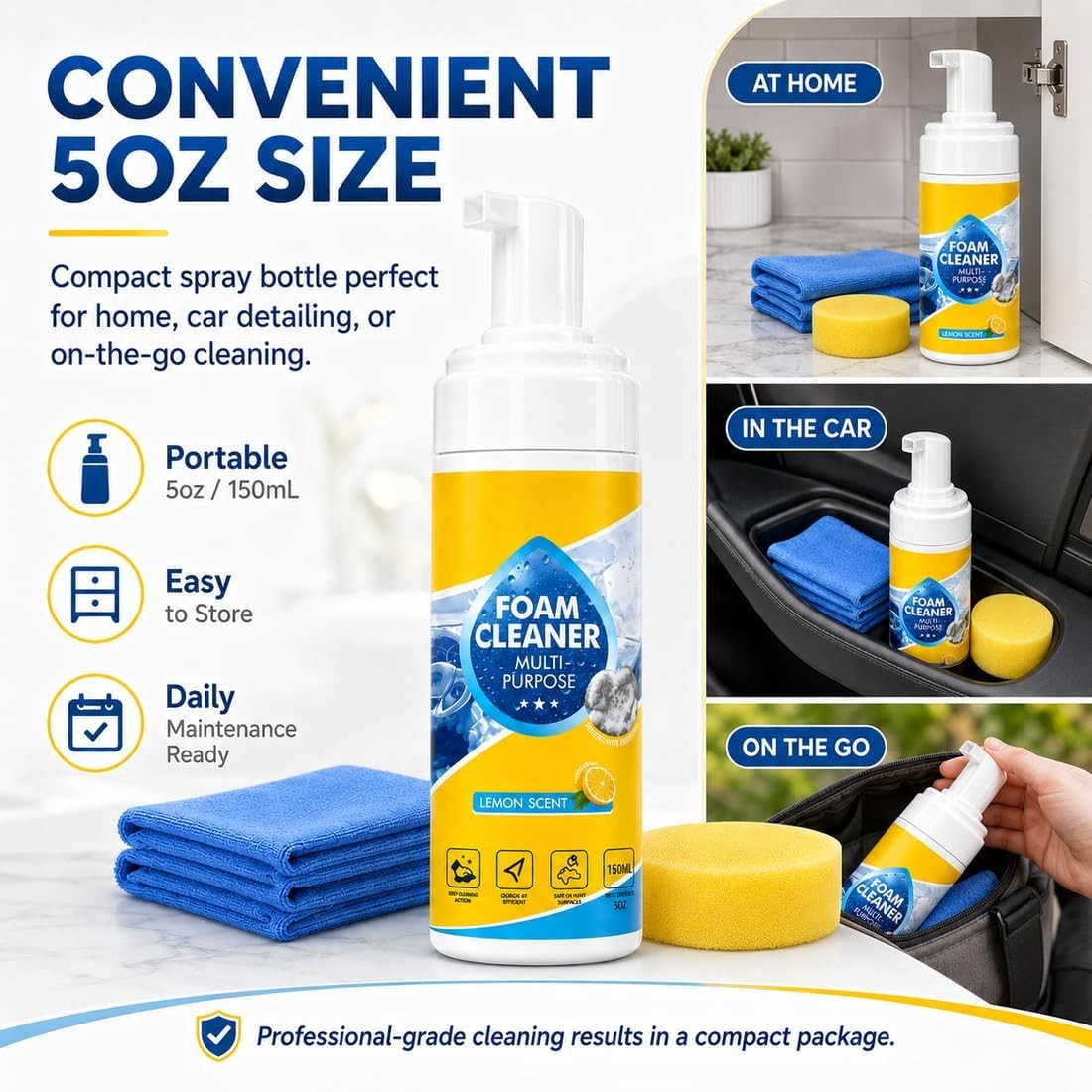 4-in-1 Multi-Enzyme Foam Cleaner, All-Purpose Spray 150ml with Sponge & Towel
