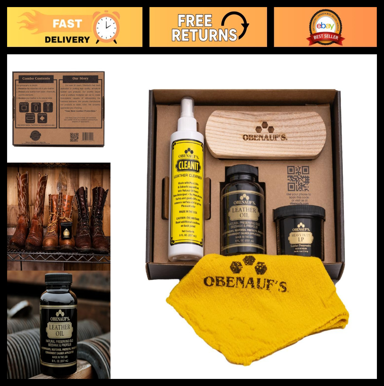 Leather Care Kit – Heavy Duty Preservative, Conditioner, Cleaner & Brush Set