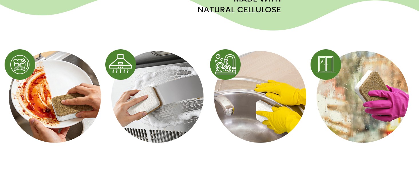 12 Count Plant-Based Kitchen Sponges, Compostable Cellulose Sponge,