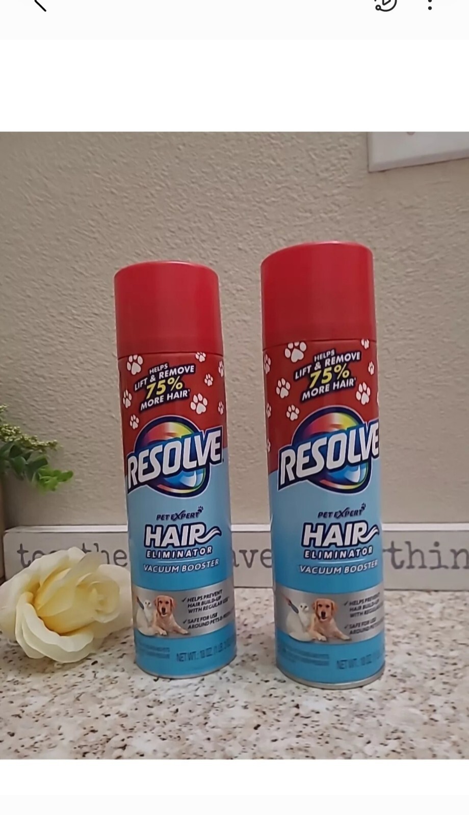 Resolve Pet Hair Eliminator Carpet Cleaner & Vacuum booster, 18.oz Lot Of 2