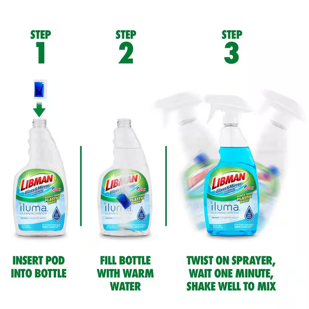 24 Oz. Iluma Glass Cleaner Starter Kit – Spray Bottle with 2 Refill Pods