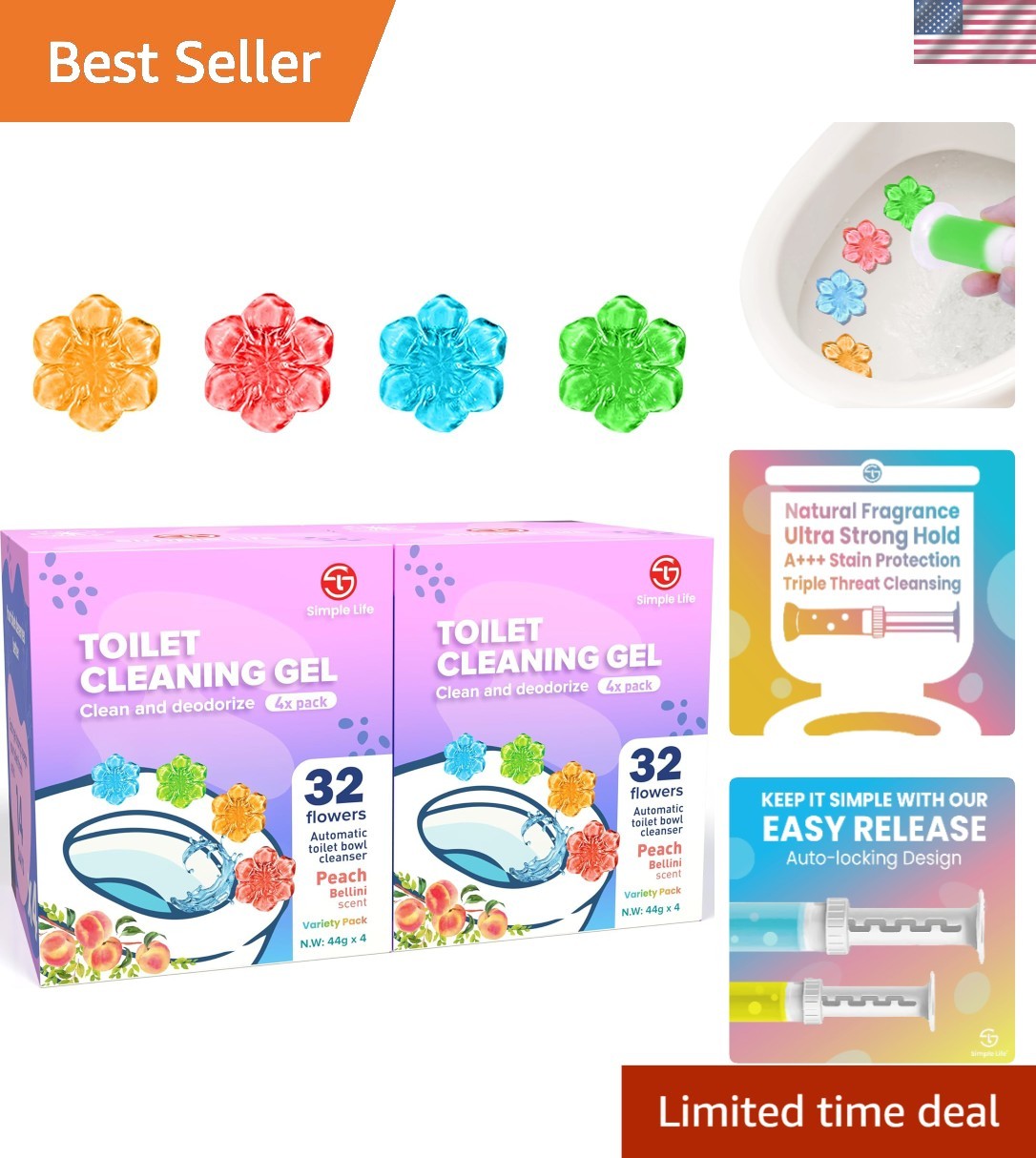 64 Count Toilet Gel Stamps – Fresh Flower & Peach Bellini Scented Deodorizer