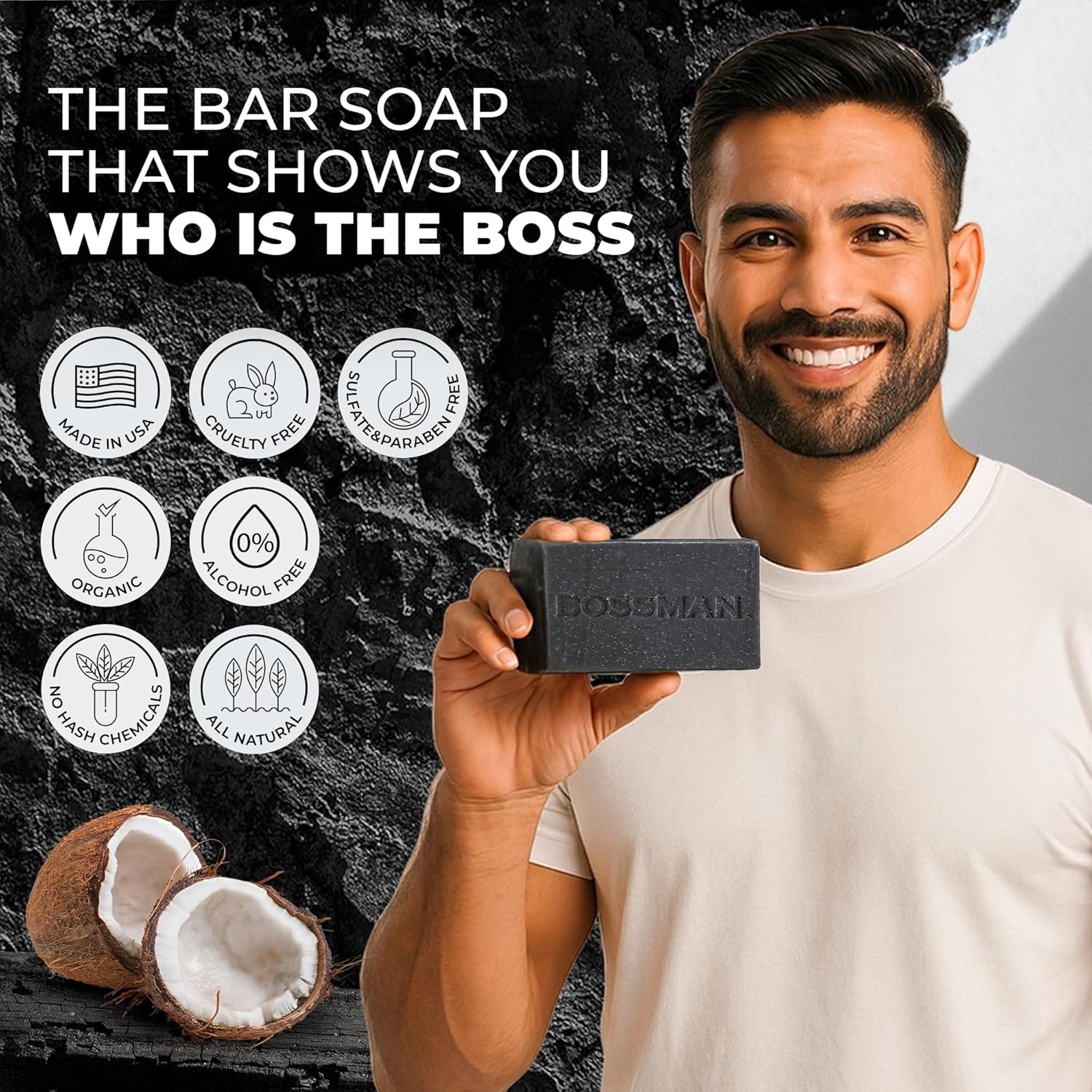 4-in-1 Charcoal Soap Bar (4 oz) – Bar Soap for Men – Beard Wash, Shampoo, Body
