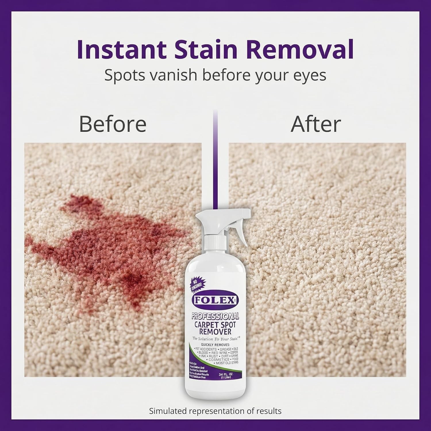 Professional Carpet Cleaner Spray 34 oz – Pet Stain Removal – Instant Stain R…