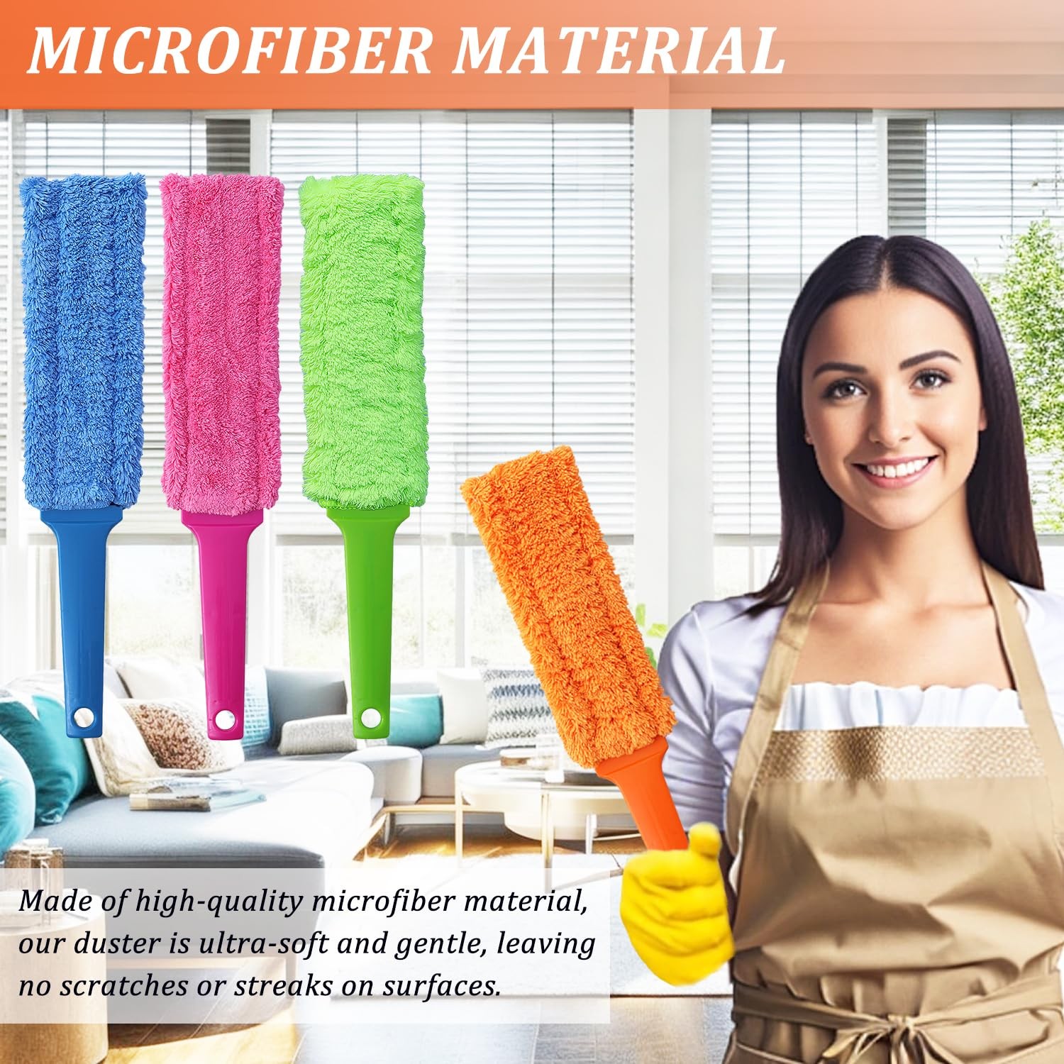 4 Pack 15 inch Reuseable Microfiber Feather Duster, Blind Duster, Gap Duster, Re