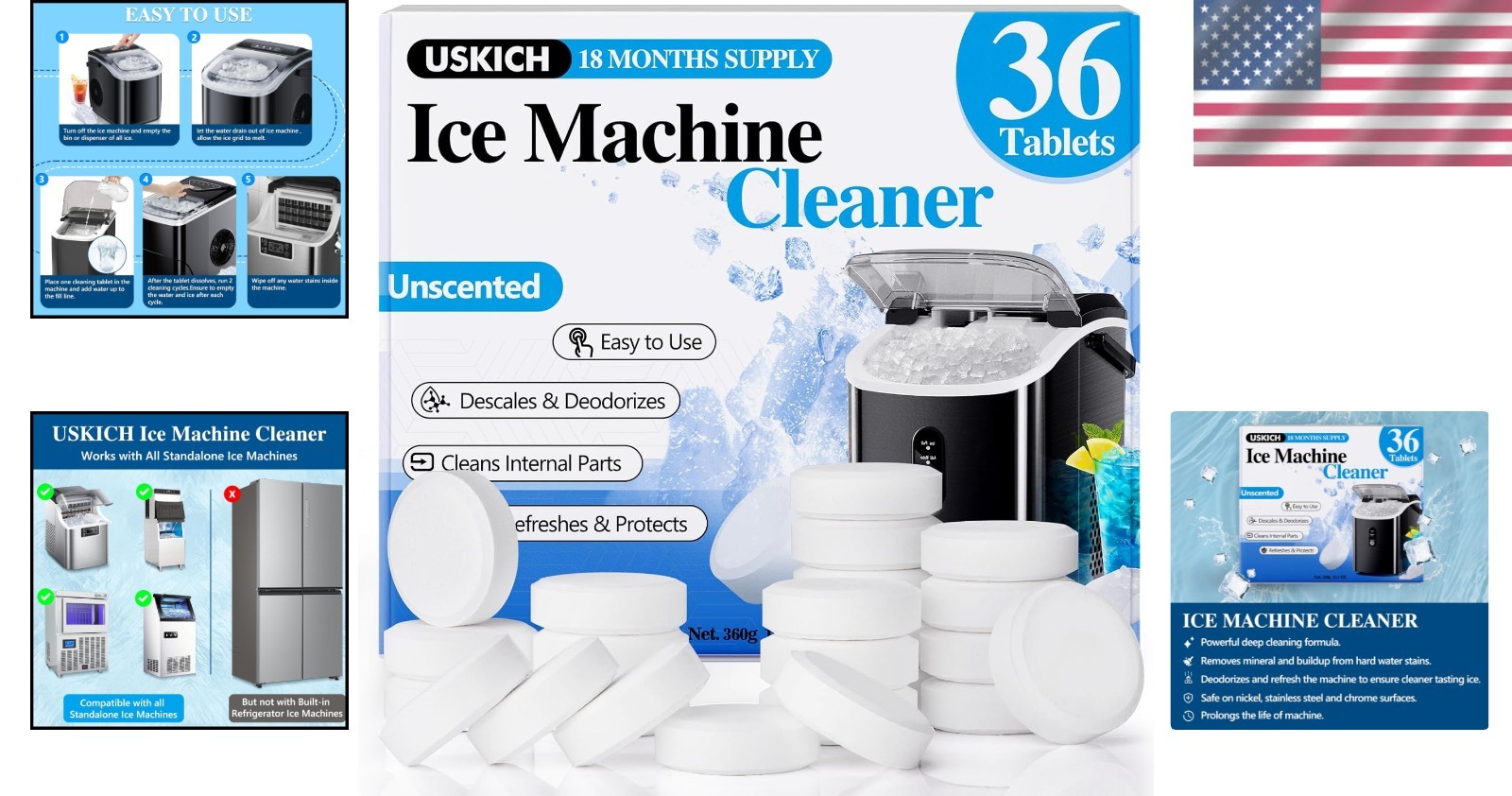 36-Pack Ice Machine Cleaner Tablets – Nickel Safe Descaler for All Makers