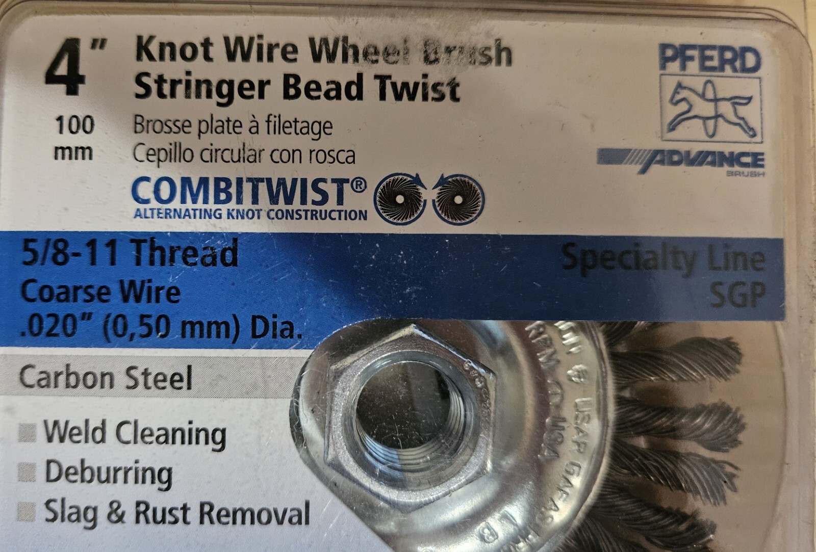 82391P 4″X5/8-11 COMBITWIST, Pferd Inc, EACH, Threaded knot wheel brushes. NEW