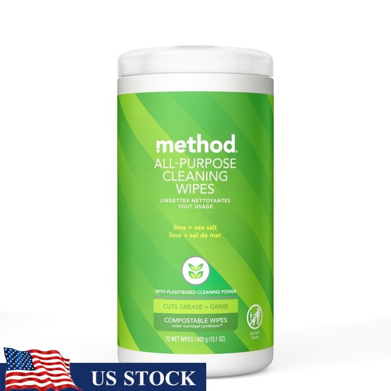 Plant-Based Cleaning Wipes All-Purpose Lime Sea Salt 70 Count Compostable New