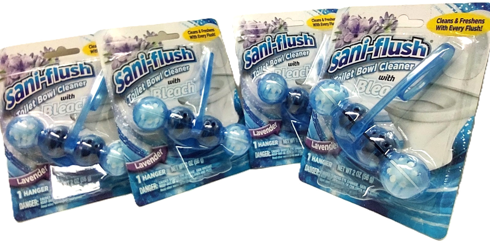 ( Lot 4 ) Sani-Flush Toilet Bowl Cleaner Lavender w/Bleach 4Balls Hanger 2 Oz Ea