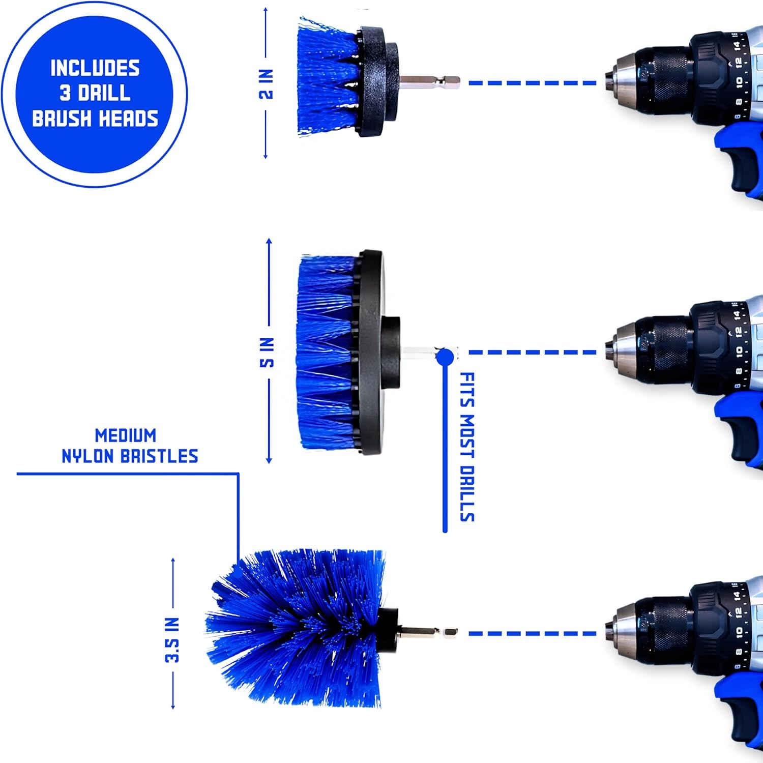 Diamond Shine 3-Pack Multipurpose Drill Brush Attachment – Turns Drill Into Elec