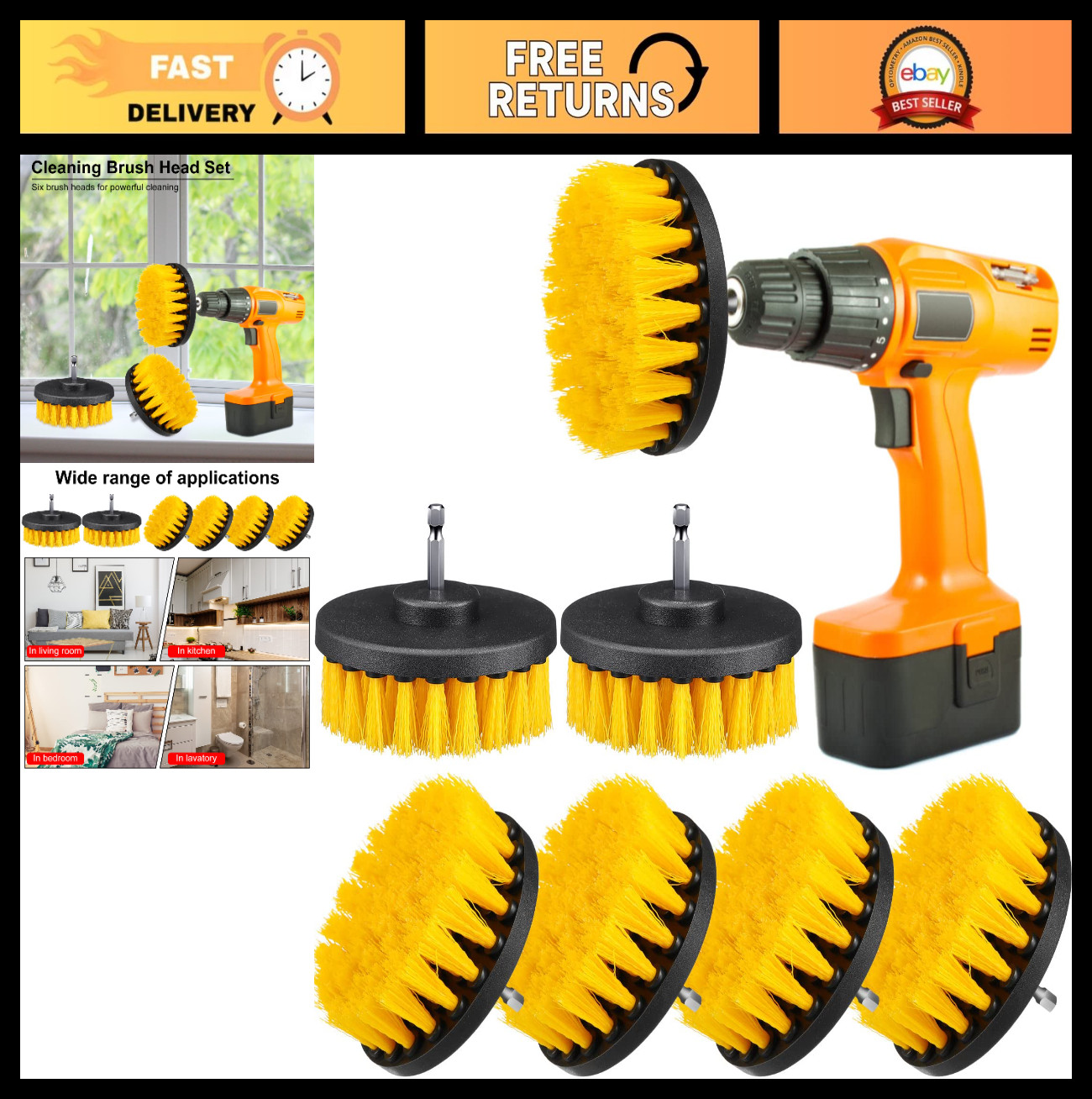 6 Pcs Power Scrubber Drill Brush Cleaning Kit for Bathroom, Kitchen, Tile & Auto