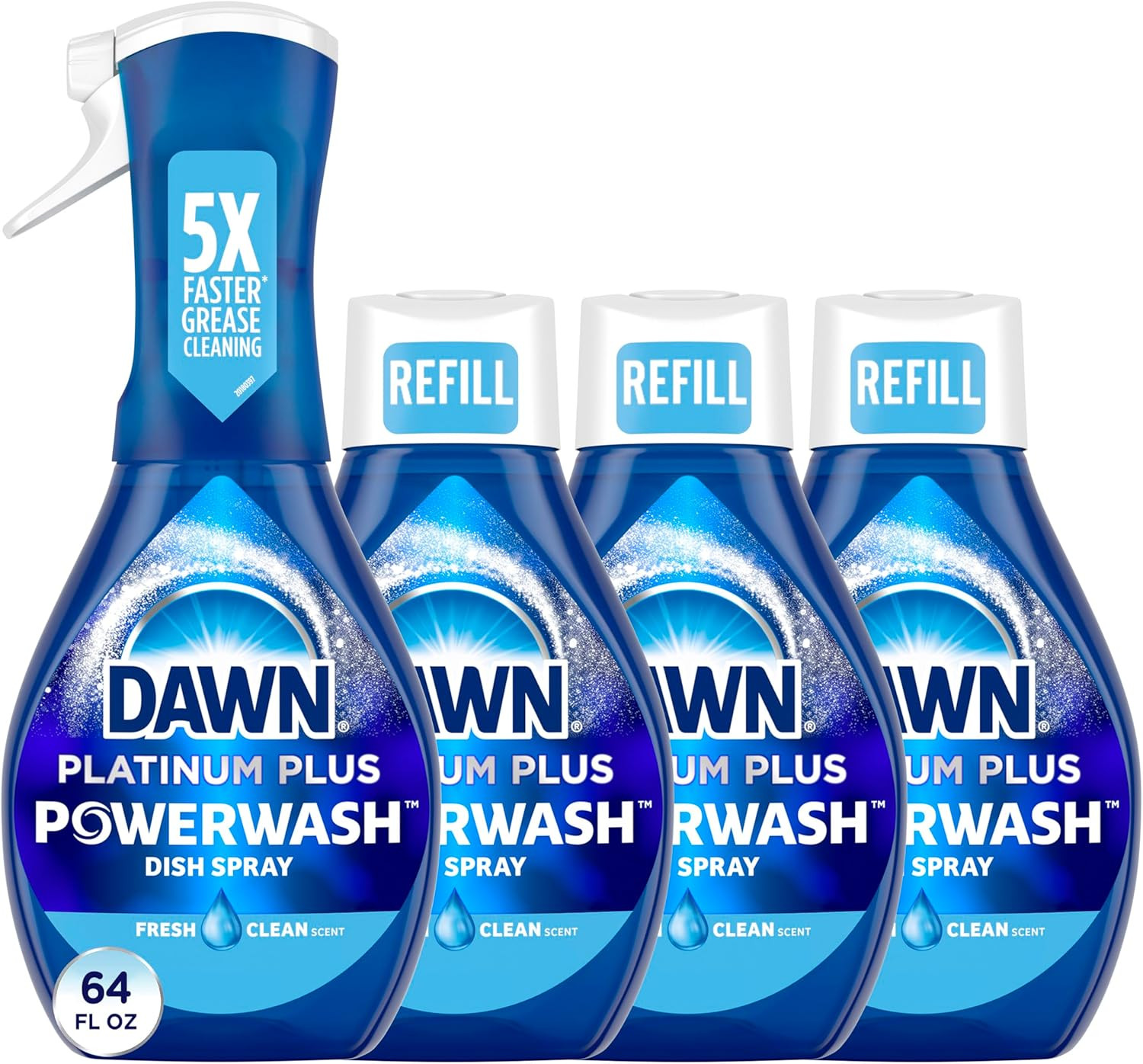 Dish Soap Liquid Spray Bundle, 1 Spray (16Oz) + 3 Refills (16Oz Each)