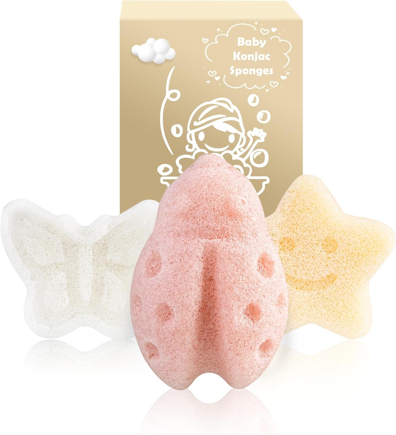 Konjac Baby Spon for Bathing, Natural Cute Shapes, Kids Bath