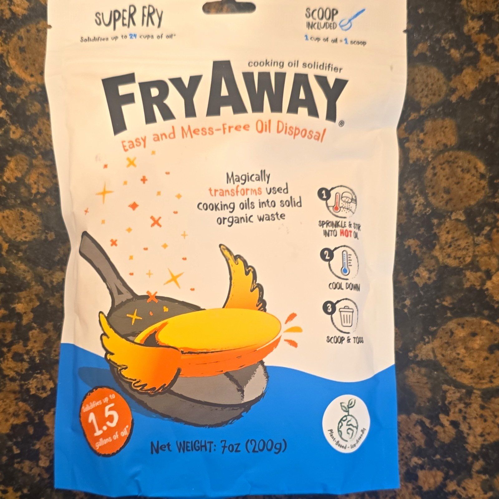 FryAway Plant-Based Cooking Oil Solidifier Powder 7 oz, Up to 1.5 Gal