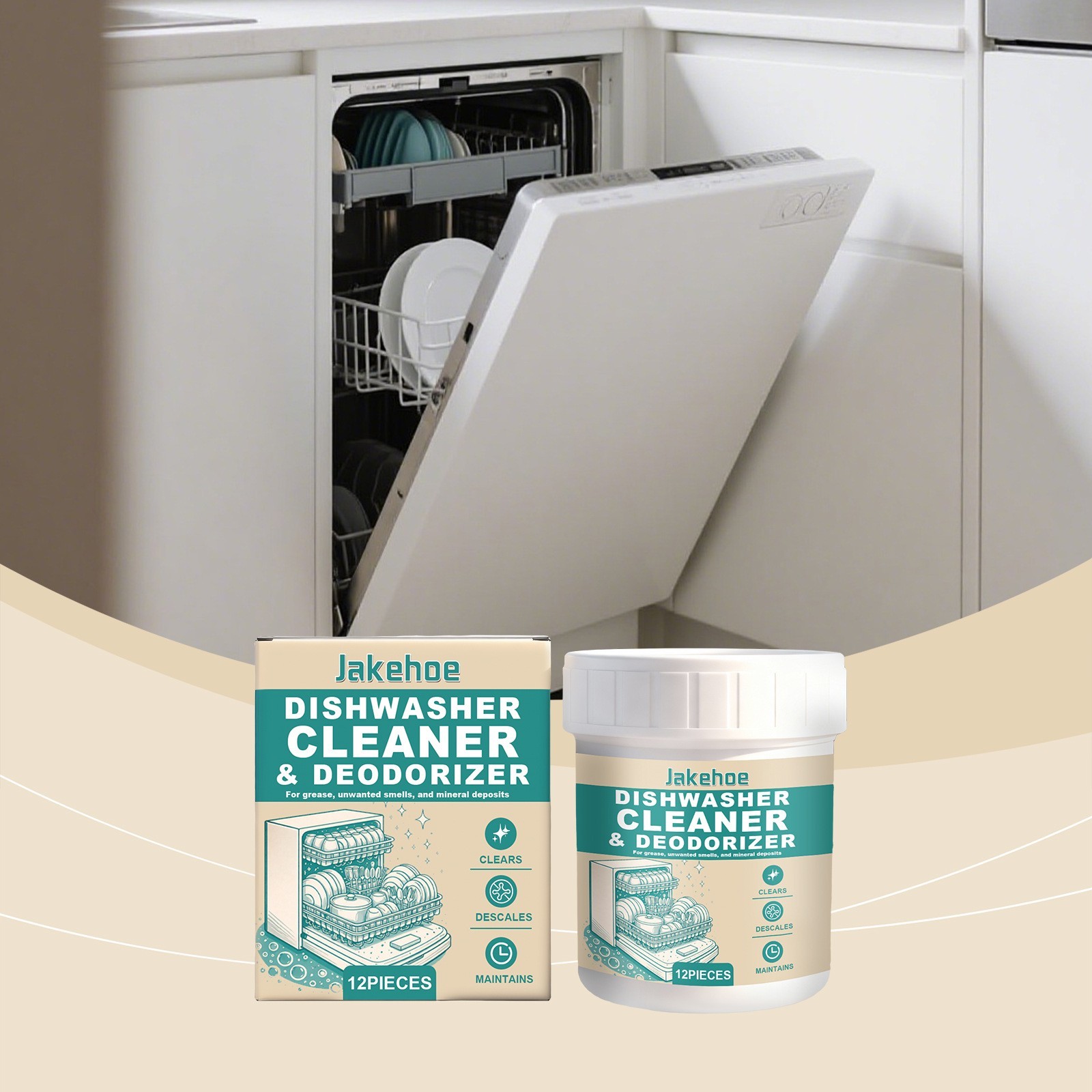 12 Count Dishwasher Cleaner Tablets, Fragrance Free, Deep Cleaning Descaler Pods