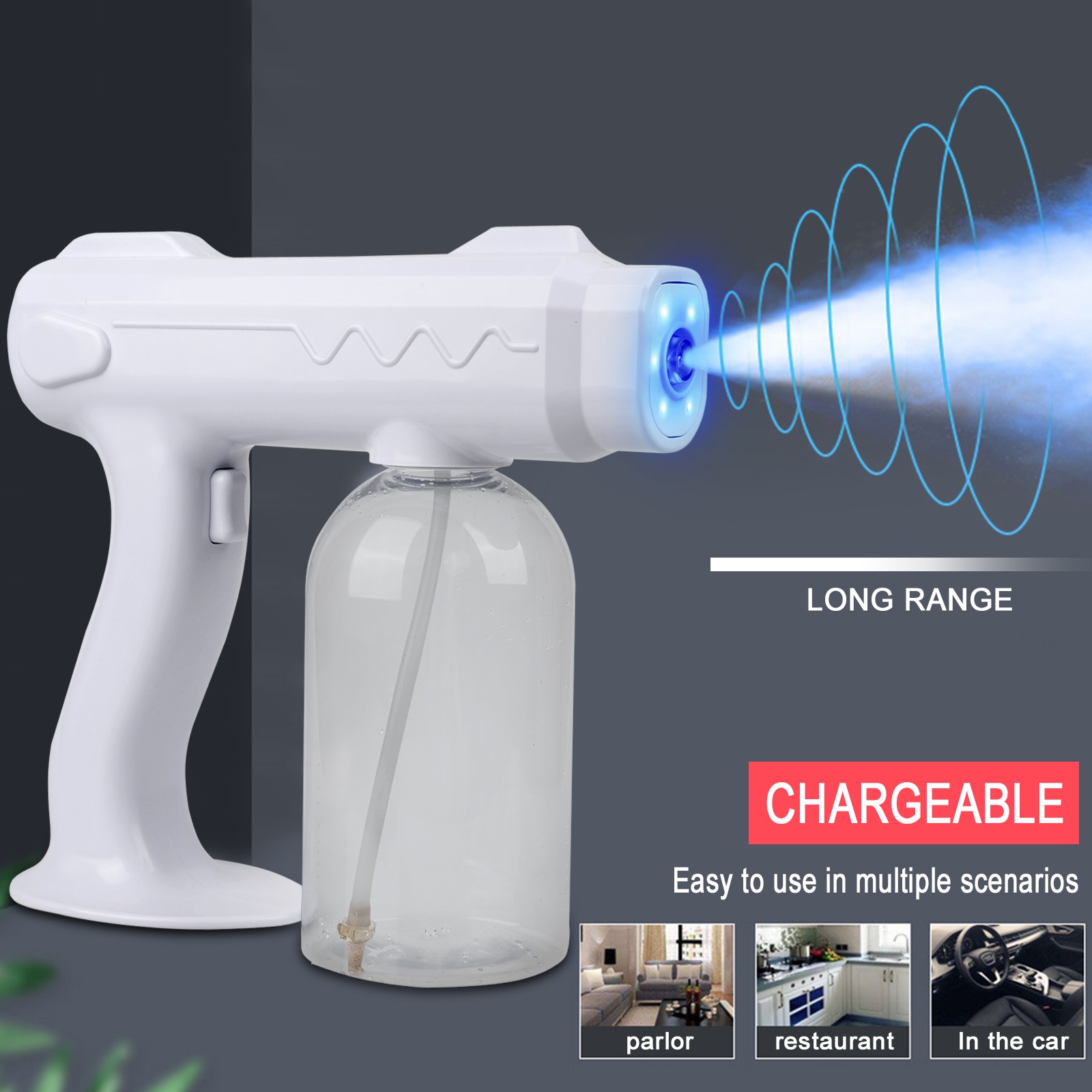 2 PCS Nano Blue Light Wireless Charging 800ml Atomizer – White for disinfection