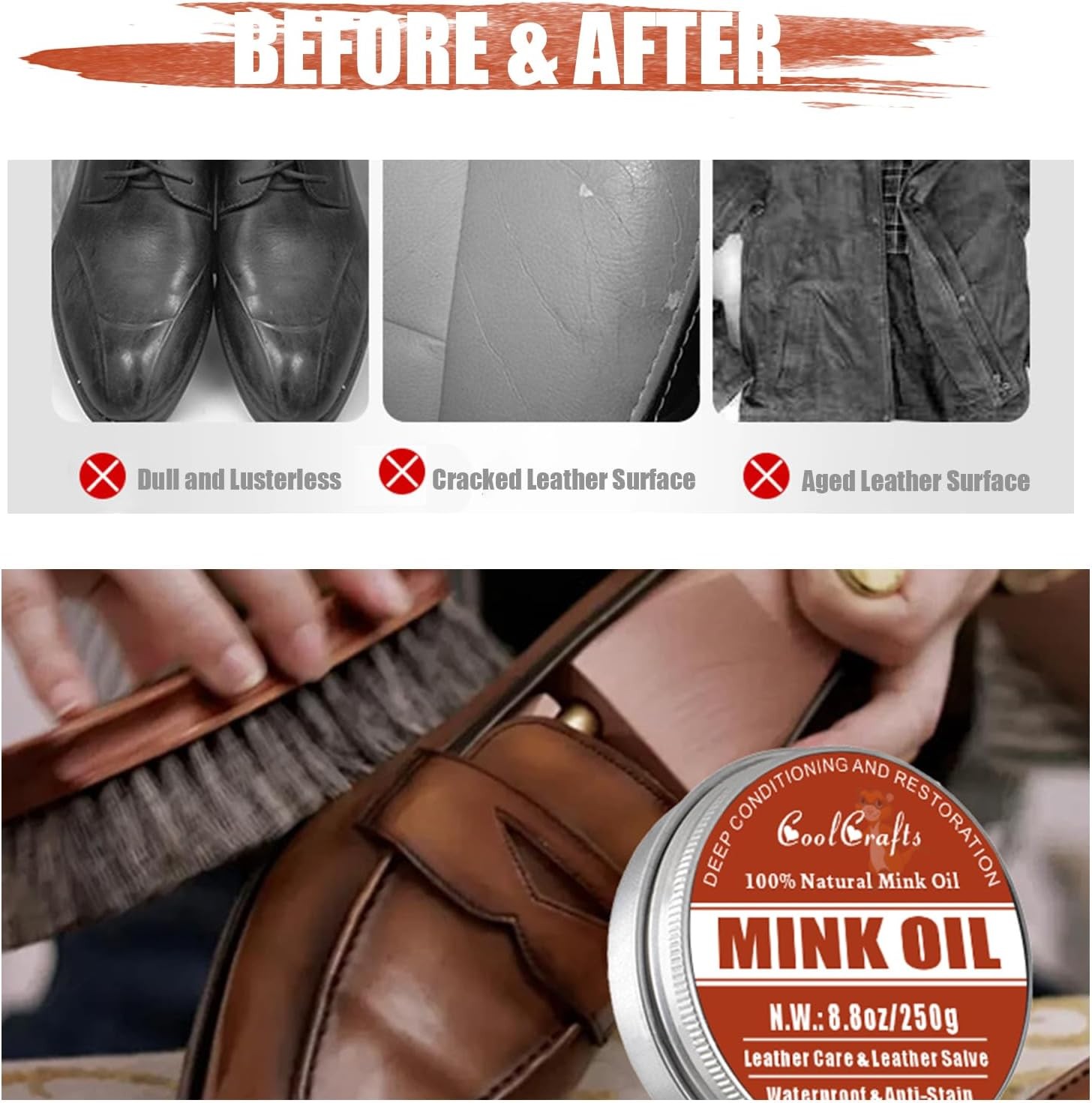 Mink Oil for Leather Boots 8.8 OZ Boot Oil Leather Conditioner Cleaner for Shoes