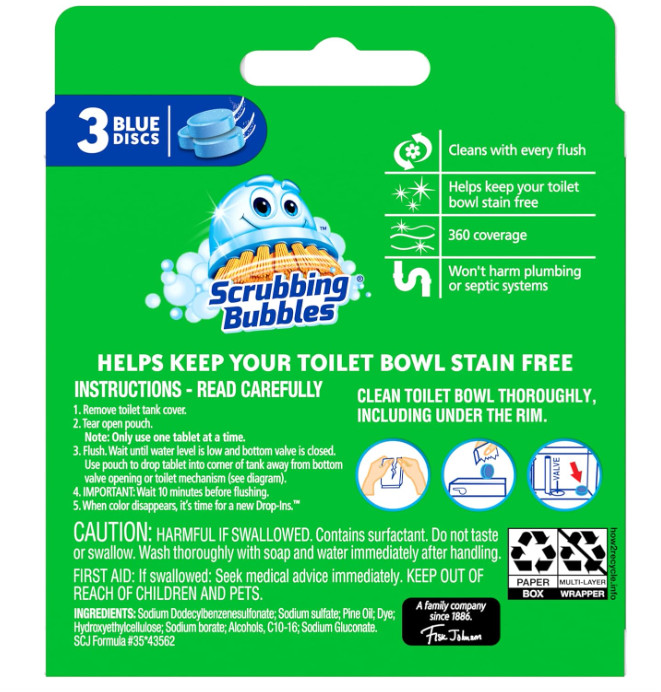 Scrubbing Bubbles Continuous Clean Toilet Drop-Ins, Automatic Blue Toilet Bowl C