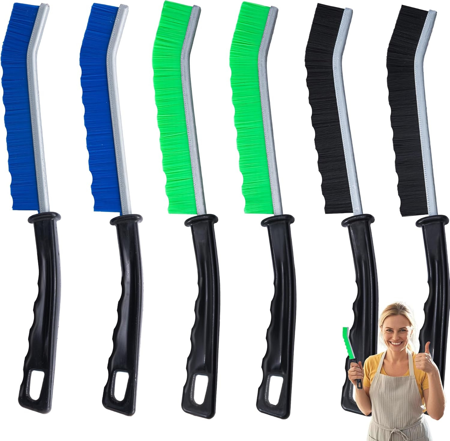 6-Pack Hard Bristle Crevice Cleaning Brush, Best Tool for Cleaning Grout, Gaps,