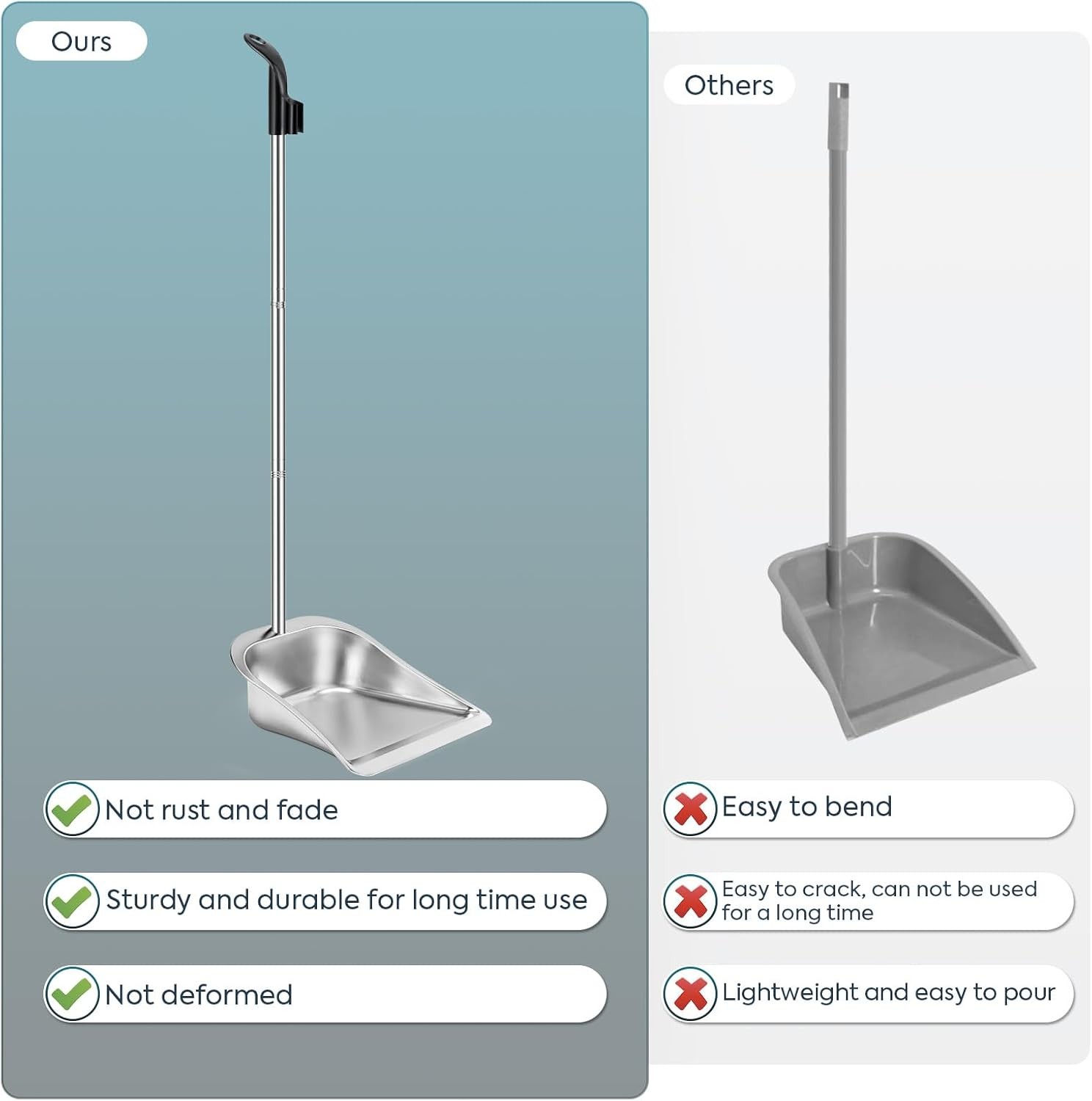 Long Handled Dust Pan and Broom Set for Home, Heavy Duty Metal