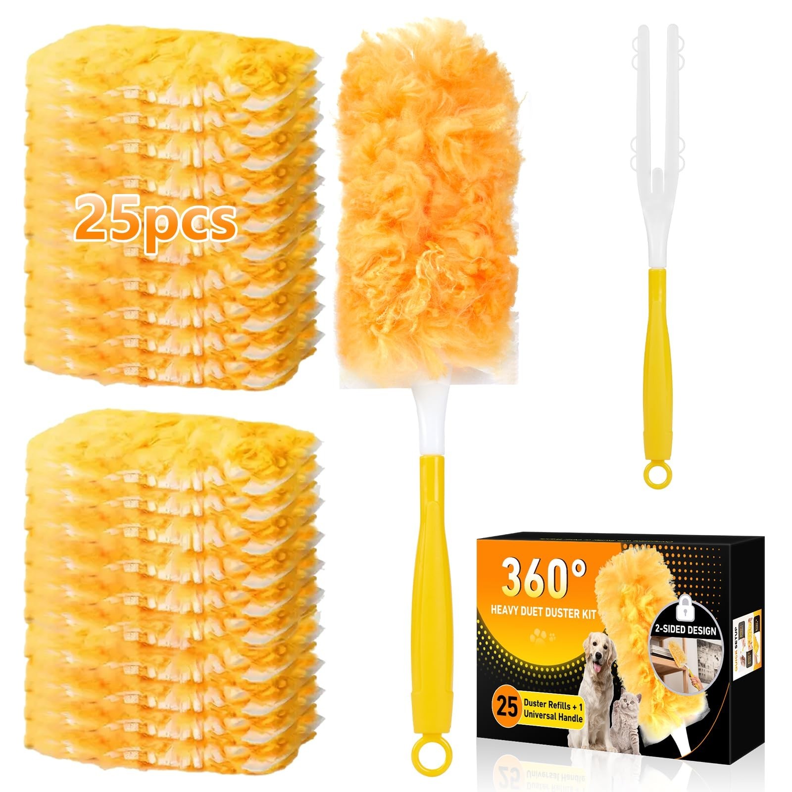 360° Multi-Surface Duster Refills Kit, 25 Pack + Handle, 4X Cleaning Power for H