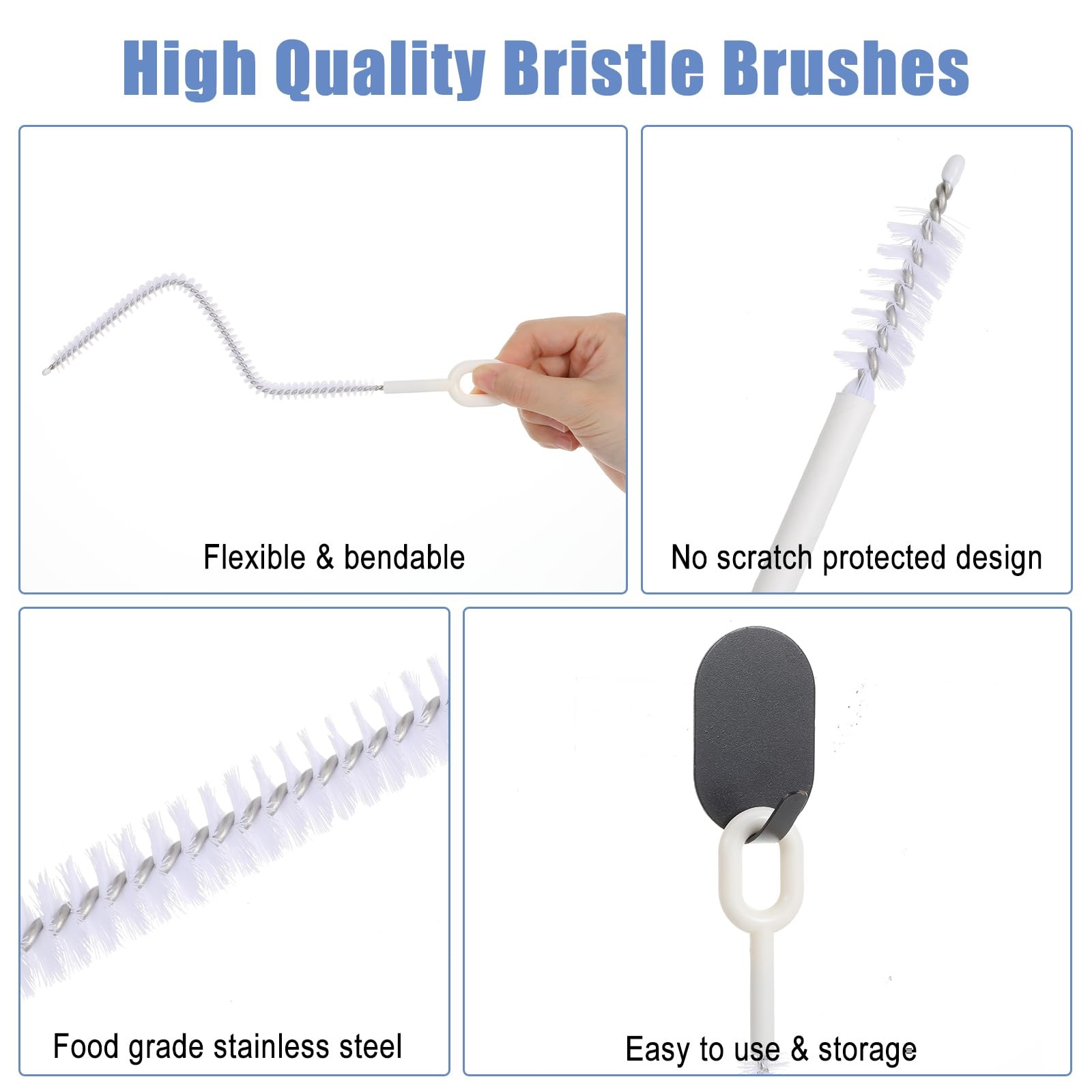 Shimmeroo 4Pcs Long Straw Cleaner Brush, 10.2In Extra Long Straw Tube Brush