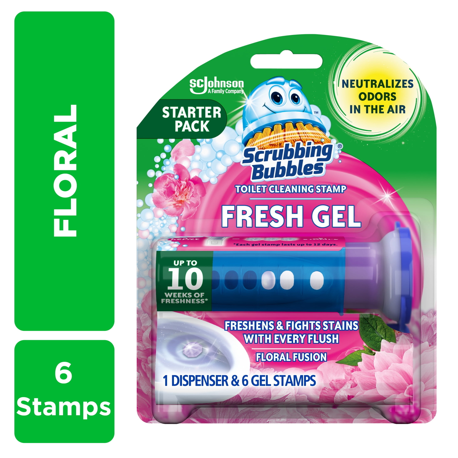 (6 pack) Scrubbing Bubbles Fresh Gel Toilet Cleaning Stamp, Floral Fusion