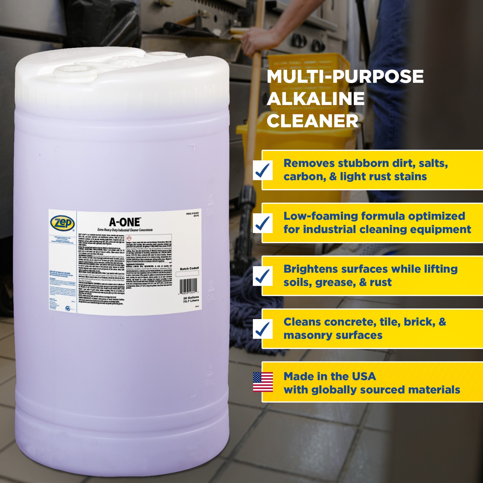 Zep A-One Extra Heavy-Duty Industrial Cleaner Concentrate – 20 Gallon