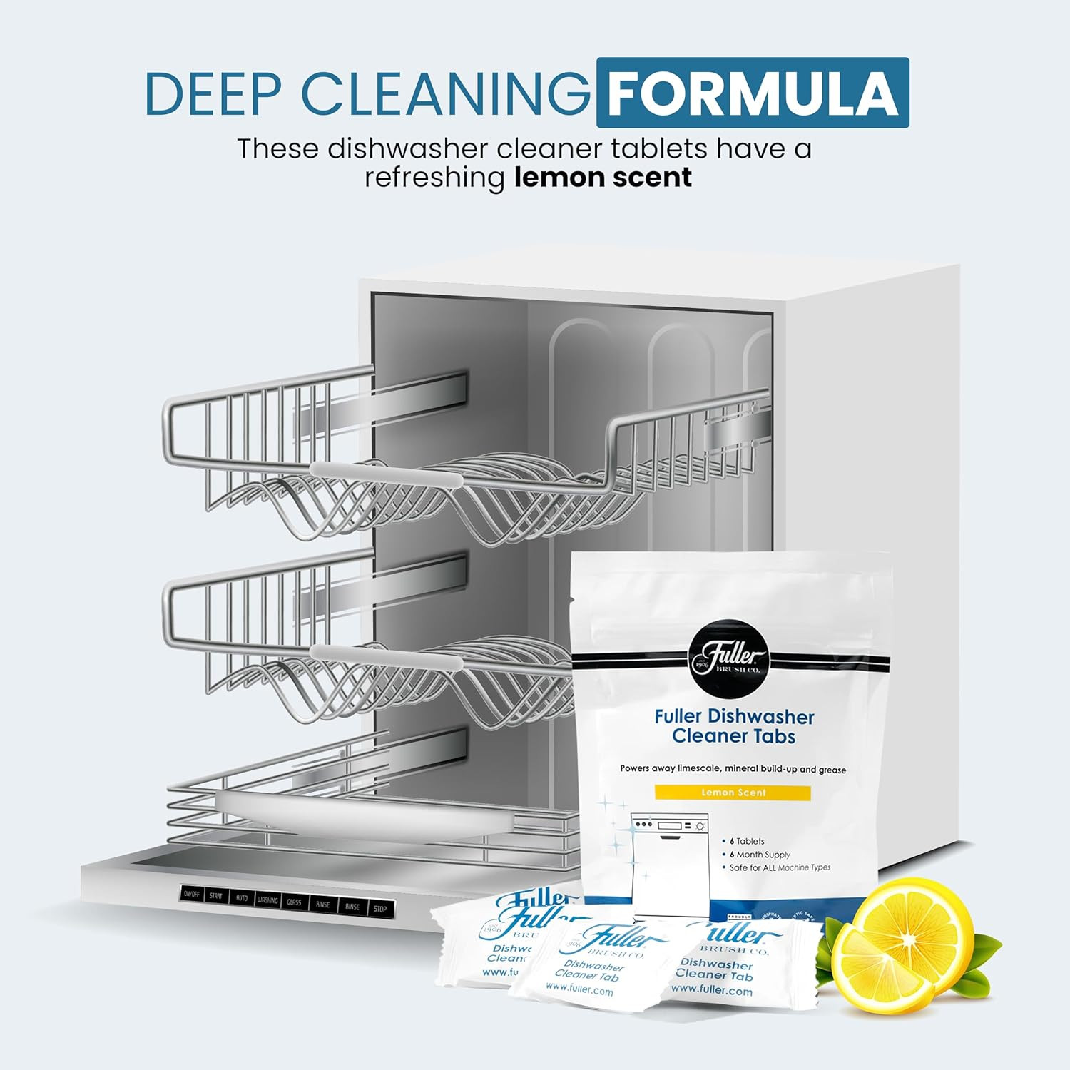 Fuller Dishwasher Cleaner Tabs – Lemon Scent – Eliminates Limescale, Grease & Od